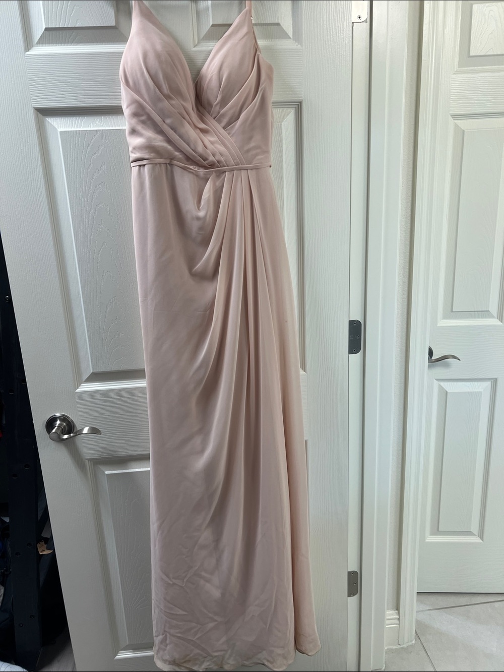 Romantic Light Blush Pink V-Neck Draped Wedding Dress